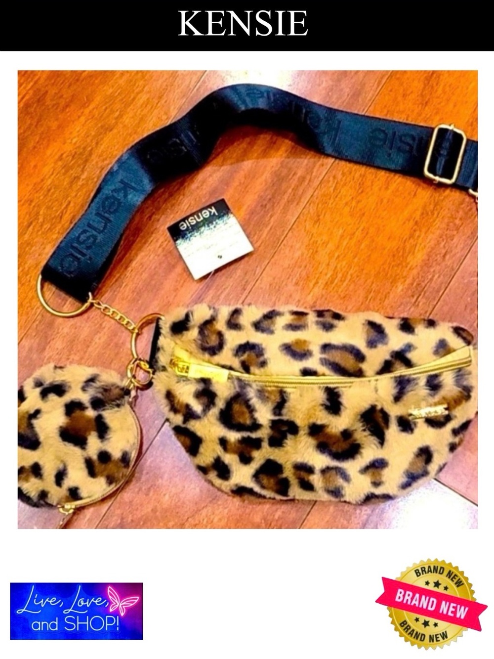 BELT BAG: Leopard Faux Fur Crossbody w/Small Detachable Change Purse, NWT